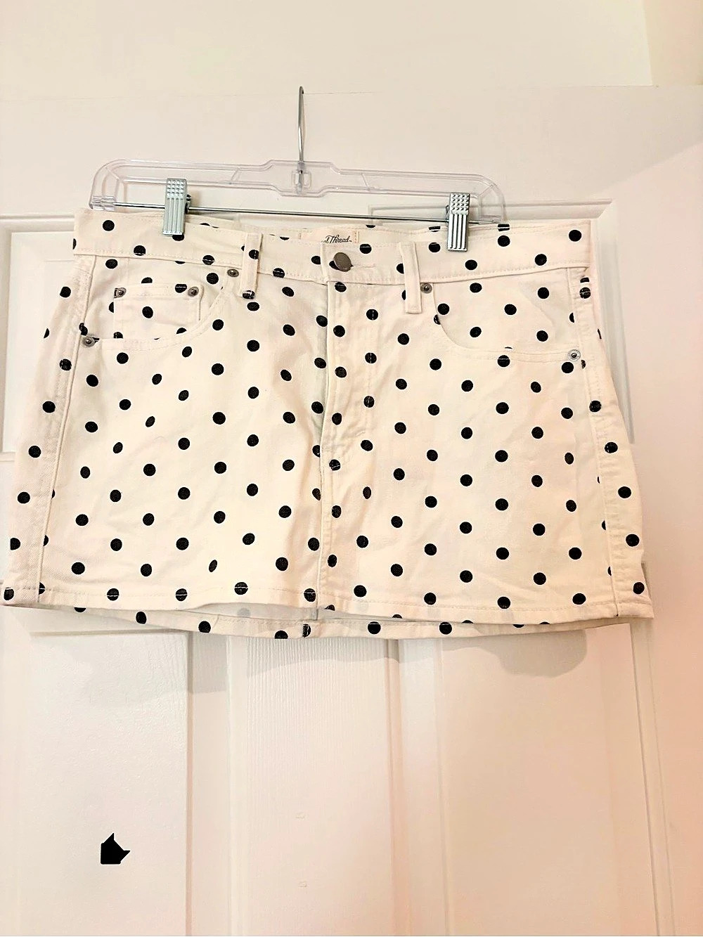 Universal Thread Women's Polka Dot Mini Denim Skirt Polka Dot Mini Skirt Cream &